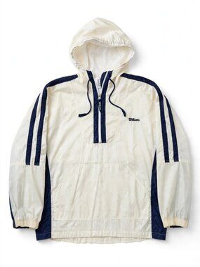Vintage Wilson Hooded Anorak Windbreaker Cream Navy Half-Zip Men's L
